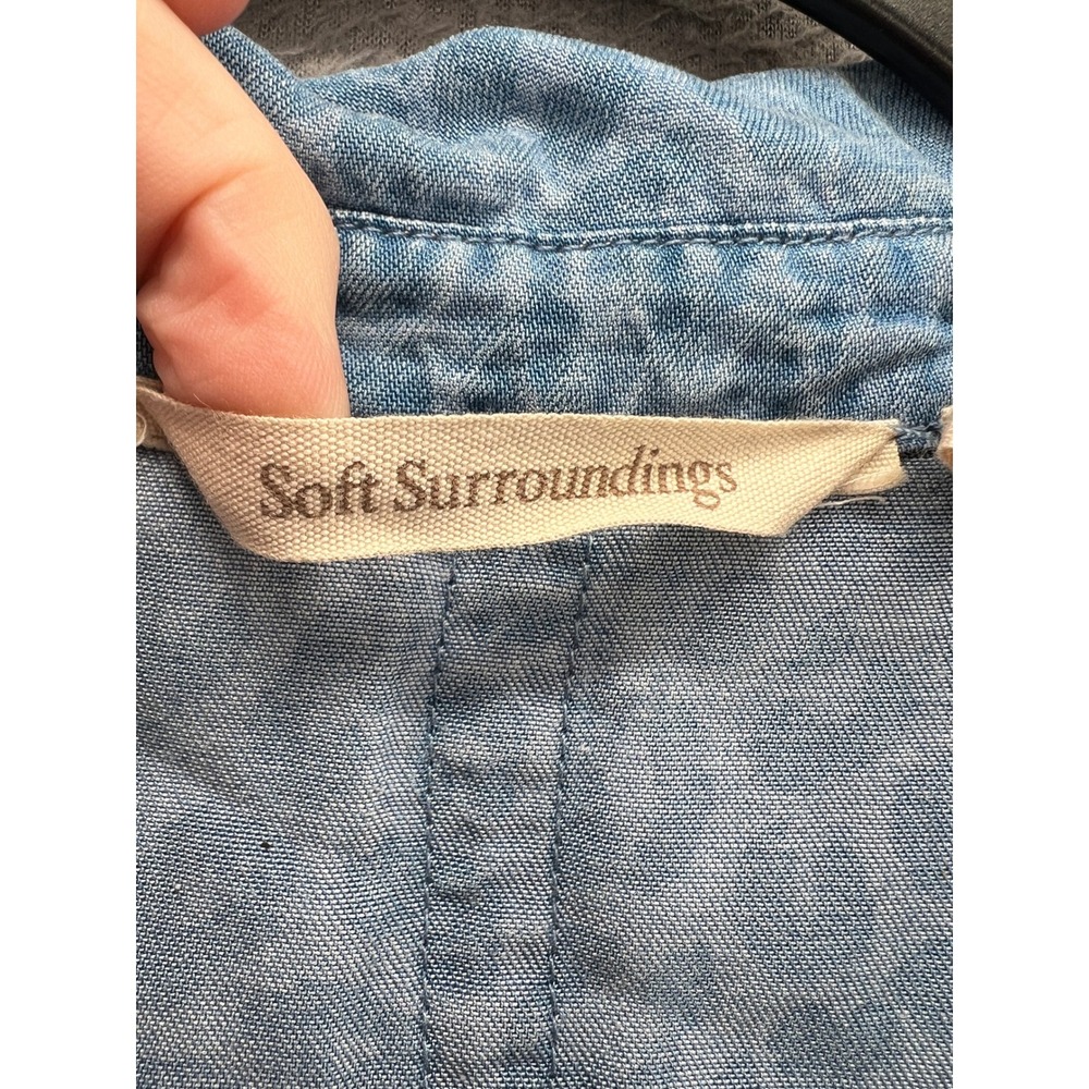 Soft Surroundings Shirt Womens 1X Blue Leopard Print Denim Shirt Roll Tab Sleeve - Picture 4 of 12
